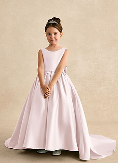 Azazie Mimia Flower Girl Dresses Blushing Pink A-Line Bow Matte Satin Dress image3