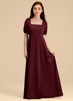 Azazie Briar Junior Vestido de Cabernet de Satén Elástico de Corte en A con Lazo image3