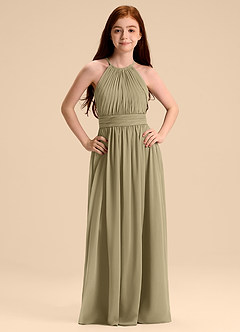 Azazie Malone Junior Vestido de Musgo Verde de Gasa de Corte en A con Plisado image7