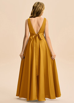 Azazie Gabby Junior Robe Trapèze en Satin extensible Plissée Caramel écossais image6