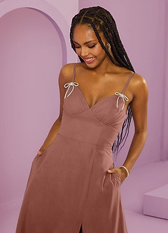Barbie ♥ Azazie Jurken voor bruidsmeisjes Jurk van Chiffon met A-Lijn met Zakken Ceder Roos image2