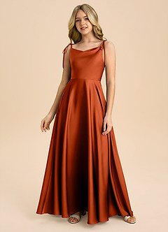 Azazie Popsy Junior Paprika A-Line Bow Stretch Satin Dress image3