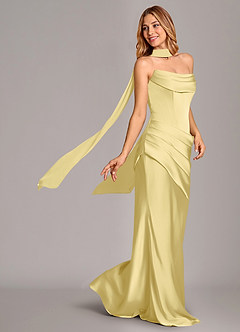 Azazie Pelagia Vestidos de madrinha de casamento Vestido Sorvete De Limão de Cetim elástico de sereia com Espartilho image2