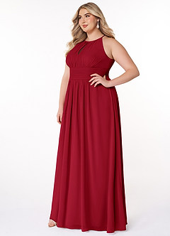 Azazie Bonnie Brautjungfernkleider A-Linie Schlüsselloch Gerüscht Chiffon Kleid Scharlachrot image8