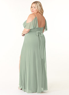 Azazie Fiena Final Sale Dusty Sage A-Line V-neck Ruched Mesh Dress image10