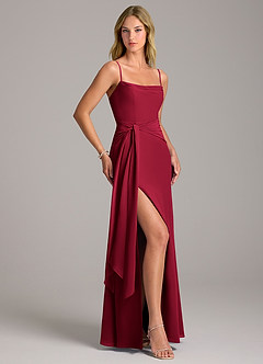 Azazie Tahlia Bridesmaid Dresses Burgundy A-Line with Belt Chiffon Dress image3