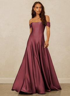 Christian Siriano Bridal for Azazie 1002 Bridesmaid Dresses Merlot A-Line Off the Shoulder Stretch Satin Convertible Dress image1