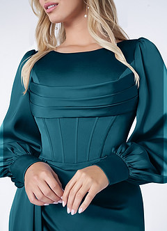 Azazie Raye Robes de demoiselle d'honneur Robe Sirène en Satin extensible Manche longue Bleu Encre image5
