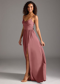 Azazie Zeya Bridesmaid Dresses Amethyst A-Line Pleated Stretch Satin Dress image13