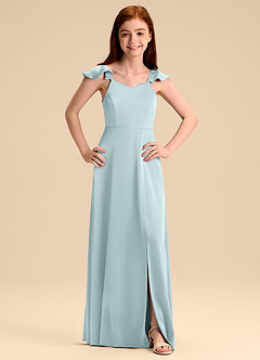 Azazie Everett Junior Mist A-Line Bow Stretch Satin Dress image7