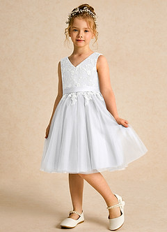 Azazie Butterfly vestidos de niña de las flores Vestido de Blanco de Encaje de Corte En A image4
