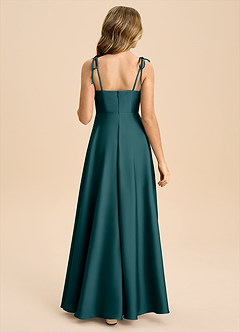 Azazie Popsy Junior Pine A-Line Bow Stretch Satin Dress image2