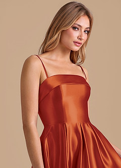 Azazie Lucienne Bridesmaid Dresses Paprika A-Line Pleated Metallic Satin Dress image7