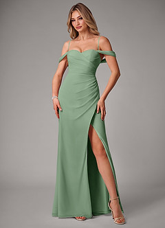 Azazie Haisley Bridesmaid Dresses Matcha Sheath Off the Shoulder Chiffon Convertible Dress image5