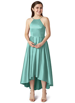 Azazie Jemima Junior A-Linie mit Taschen Stretch-Satin Kleid Aqua image4