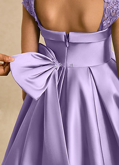 Azazie Genie Flower Girl Dresses Lilac Ball-Gown Off the Shoulder Matte Satin Dress image5