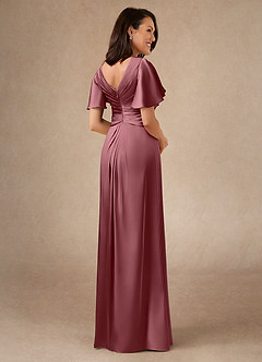 Azazie Emmeline Mother of the Bride Dresses Desert Rose A-Line Pleated Stretch Satin Dress image2