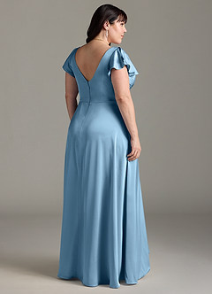 Azazie Omari Bridesmaid Dresses Steel Blue A-Line Stretch Satin Dress image8