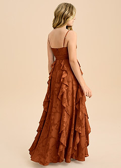 Azazie Peyton Junior Robe Trapèze en Blumen-Burnout Plissée Orange Brûlée image2