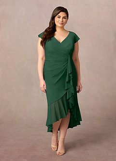 Azazie Renetta Mother of the Bride Dresses Dark Green Sheath V-Neck Pleated Mesh Dress image8