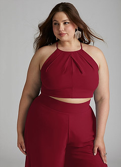 Azazie Kenzi Bridesmaid Dresses Burgundy Pleated Chiffon Jumpsuit image11