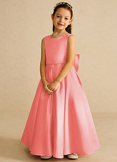 Azazie Pipsy Flower Girl Dresses Coral A-Line Bow Matte Satin Dress image4
