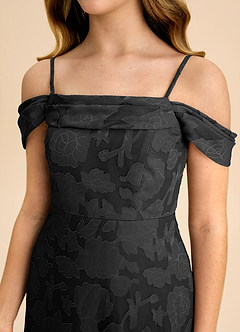 Azazie Anselie Junior Jurk van Bloemen Burn-out met A-Lijn Off the Shoulder Zwart image7