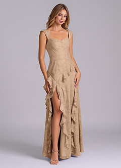 Azazie Sloane Bridesmaid Dresses Champagne A-Line Sweetheart Neckline Floral Burnout Dress image6