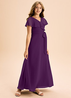 Azazie Lainey Junior Grape A-Line with Pockets Chiffon Dress image1