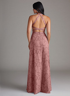 Azazie Clarice Bridesmaid Dresses Dusty Rose A-Line Side Slit Floral Burnout Dress image2