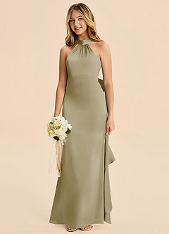 Azazie Ayah Junior Moss Green Mermaid High Neck Stretch Satin Dress image2