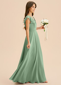 Azazie Anysa Junior Robe Trapèze en Mousseline de soie Rayé Matcha image4