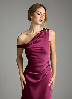 Azazie Emerson Bridesmaid Dresses Red Plum Mermaid Off the Shoulder Stretch Satin Dress image6