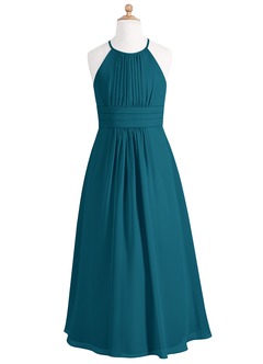 Azazie Bonnie Junior Ink Blue A-Line Pleated Chiffon Dress image5