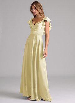 Azazie Leilani Bridesmaid Dresses Lemon Sorbet A-Line Ruched Stretch Satin Dress image8