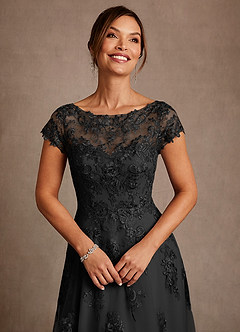 Azazie Jolanda 신부의 어머니 드레스 A라인 레이스 티 길이 드레스 image5