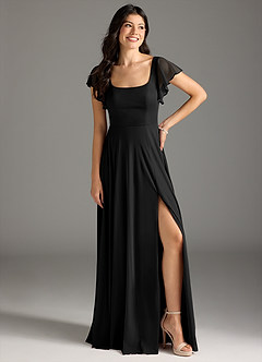 Azazie Bondi Bridesmaid Dresses Black A-Line Ruched Mesh Dress image2