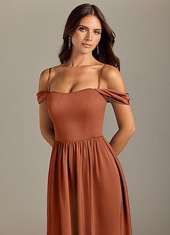 Azazie Calianna Bridesmaid Dresses Cedar Rose A-Line Off the Shoulder Stretch Satin Convertible Dress image3