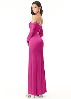 Azazie Hallie Brudtärnklänningar Klänning av Tubklänning i Stretch Satin Off-The-Soulder långärmad Fuchsia Konvertibel image6