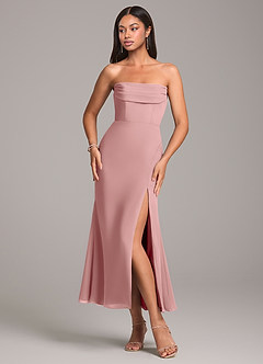 Azazie Saige Bridesmaid Dresses Dusty Rose Sheath Off the Shoulder Chiffon Convertible Dress image6
