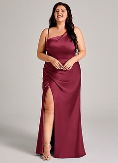 Azazie Madelyn Bridesmaid Dresses Burgundy Mermaid One Shoulder Stretch Satin Convertible Dress image15