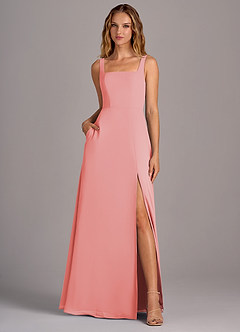Azazie Debra Bridesmaid Dresses Coral A-Line with Pockets Chiffon Convertible Dress image5