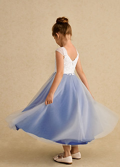 Azazie Momo Flower Girl Dresses Ivory Royal Blue A-Line Lace Dress image4