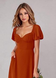 Azazie Fatima Bridesmaid Dresses Paprika A-Line with Pockets Chiffon Dress image6
