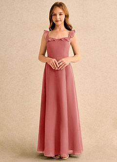 Azazie Chip Girls Formal vestidos de niña de las flores Vestido de Rosa Antigua de Gasa de Corte en A con Sin mangas image4