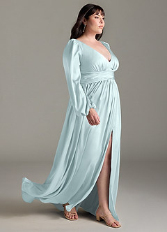 Azazie Norah Brautjungfernkleider A-Linie Stretch-Satin Kleid Seegrün image10