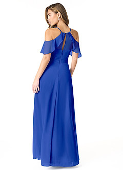 Azazie Dakota Bridesmaid Dresses Royal Blue A-Line V-Neck Pleated Chiffon Dress image2