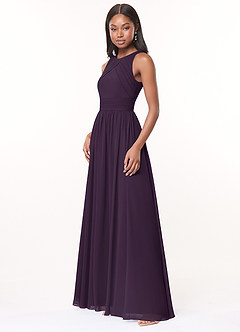 Azazie Harper Bridesmaid Dresses Plum A-Line Pleated Chiffon Dress image3