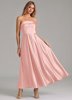 Azazie Lucienne Bridesmaid Dresses Powder Pink A-Line Pleated Stretch Satin Dress image7