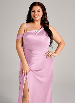 Azazie Madelyn Bridesmaid Dresses Candy Pink Mermaid One Shoulder Stretch Satin Convertible Dress image10